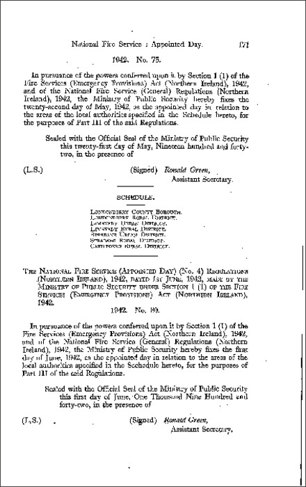 The National Fire Service (Appointed Day) Order (Northern Ireland) 1942