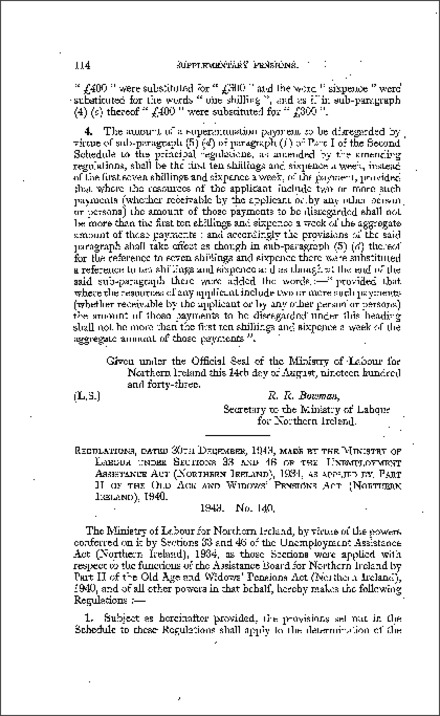 The Supplementary Pensions (Determination of Need and Assessment of Needs) Regulations (Northern Ireland) 1943