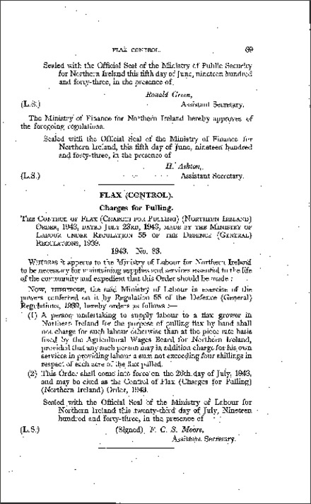 The Control of Flax (Charges for Pulling) Order (Northern Ireland) 1943