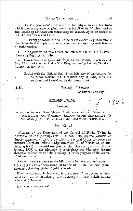 The Binder Twine Control Order (Northern Ireland) 1944