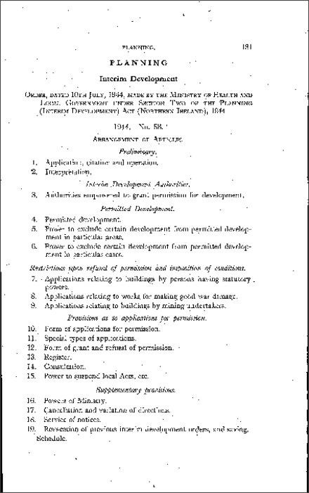 The Planning (General Interim Development) Order (Northern Ireland) 1944