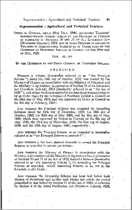 The Teachers' (Agricultural and Technical) Superannuation (Amendment) Scheme (Northern Ireland) 1944