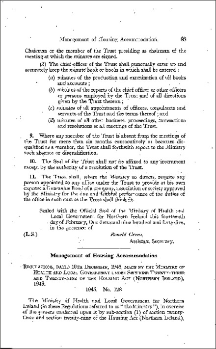 The Housing (Management of Accommodation) Regulations (Northern Ireland) 1945