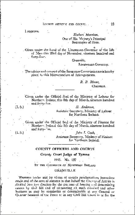 The County Officers and Courts (County Court Judge of Tyrone: Additional Duties) Order (Northern Ireland) 1945