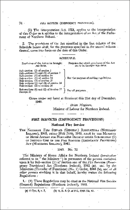 The National Fire Service (General) Regulations (Northern Ireland) 1945