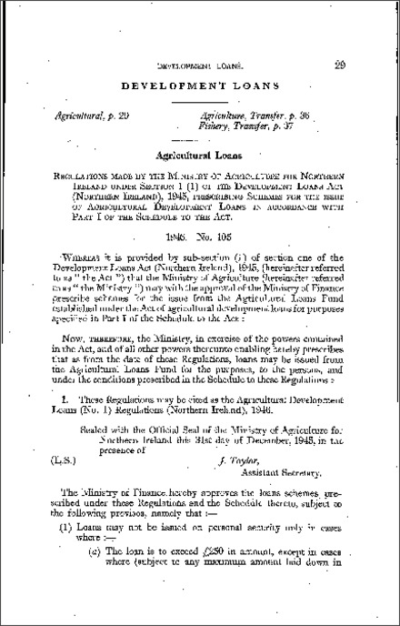 The Agricultural Development Loans (No. 1) Regulations (Northern Ireland) 1946