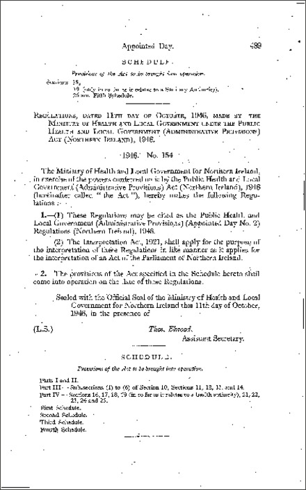 The Public Health and Local Government (Administrative Provisions) (Appointed Day No. 2) Regulations (Northern Ireland) 1946