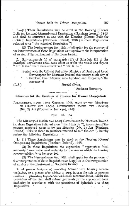 The Housing (Owner Occupation) Regulations (Northern Ireland) 1946