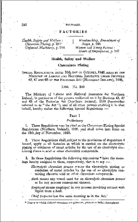 The Chromium Plating Special Regulations (Northern Ireland) 1946