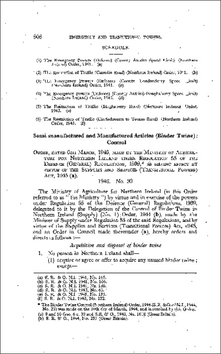 The Binder Twine Control Order (Northern Ireland) 1946