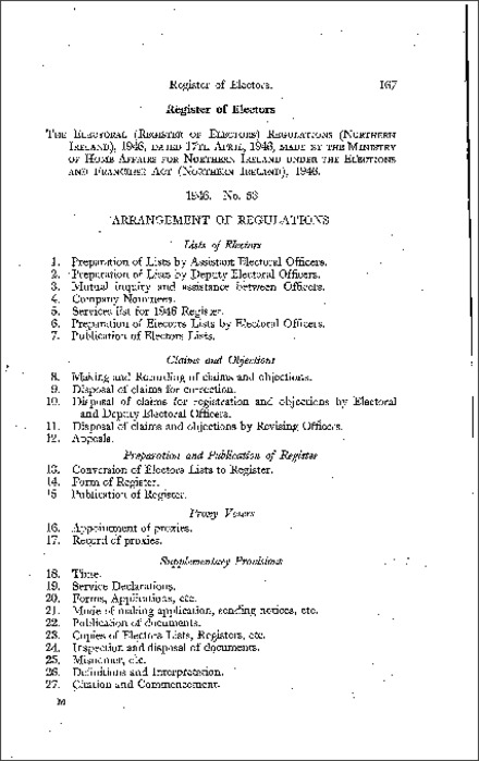 The Electoral (Register of Electors) Regulations (Northern Ireland) 1946