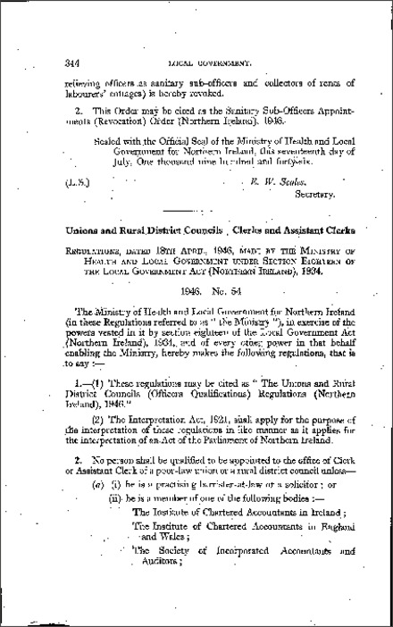 The Unions and Rural District Councils (Officers' Qualifications) Regulations (Northern Ireland) 1946