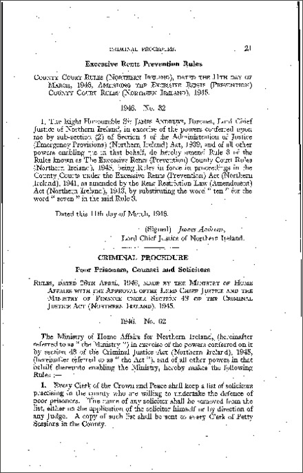 The Poor Prisoners (Counsel and Solicitors) Rules (Northern Ireland) 1946