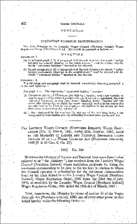 The Laundry Wages Council (Northern Ireland) Wages Regulation (No. 2) Order (Northern Ireland) 1947