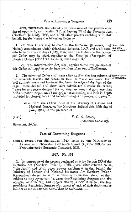 The Factories (Fees of Examining Surgeons) Order (Northern Ireland) 1947