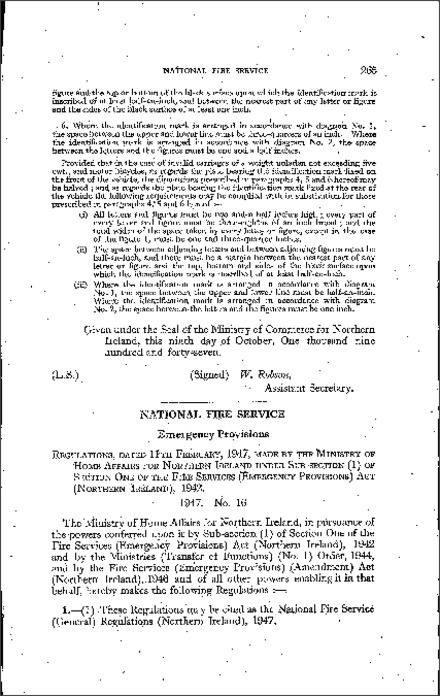 The National Fire Service (General) Regulations (Northern Ireland) 1947