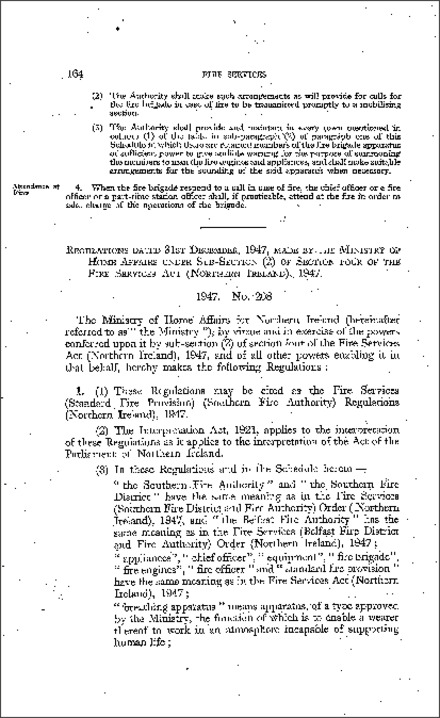 The Fire Services (Standard Fire Provisions) (Southern Fire Authority) Regulations (Northern Ireland) 1947