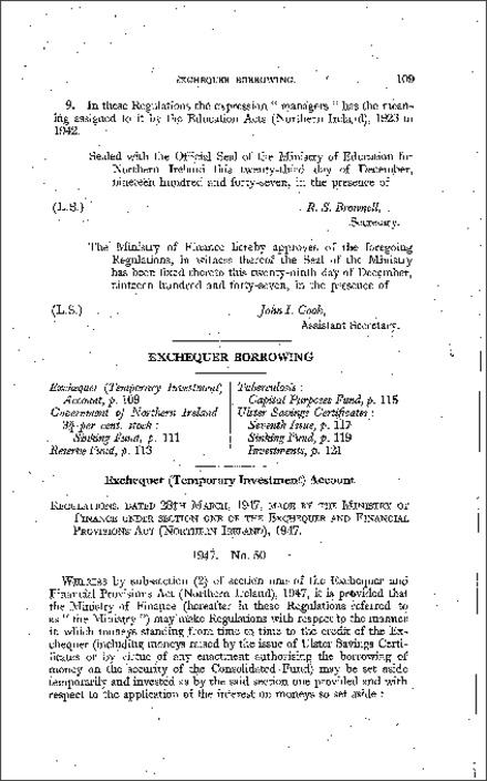 The Exchequer (Temporary Investment) Account Regulations (Northern Ireland) 1947