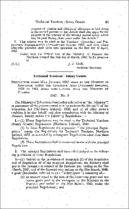 The Technical Teachers (Salary Grants) Regulations (Northern Ireland) 1947
