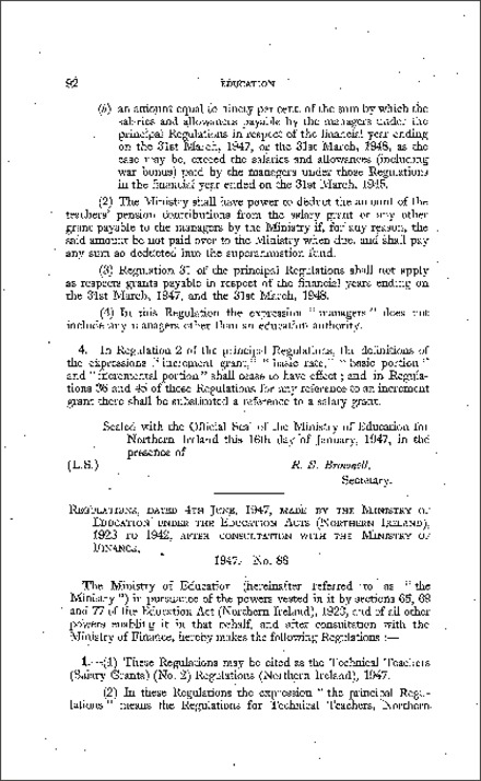 The Technical Teachers (Salary Grants) (No. 2) Regulations (Northern Ireland) 1947