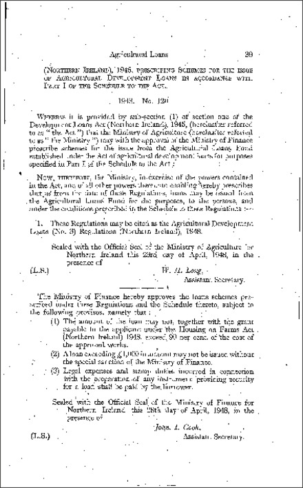 The Agricultural Development Loans (No. 3) Regulations (Northern Ireland) 1948