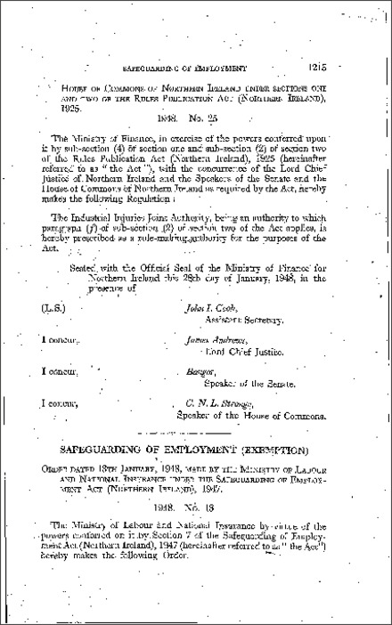 The Safeguarding of Employment (Exemption) Order (Northern Ireland) 1948