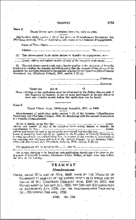 The Bessbrook and Newry Tramway (Abandonment) Order (Northern Ireland) 1948
