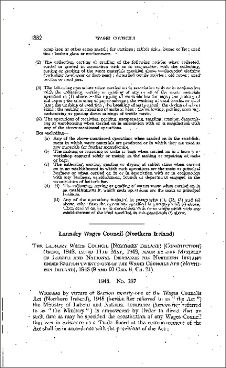 The Laundry Wages Council (Constitution) Order (Northern Ireland) 1948