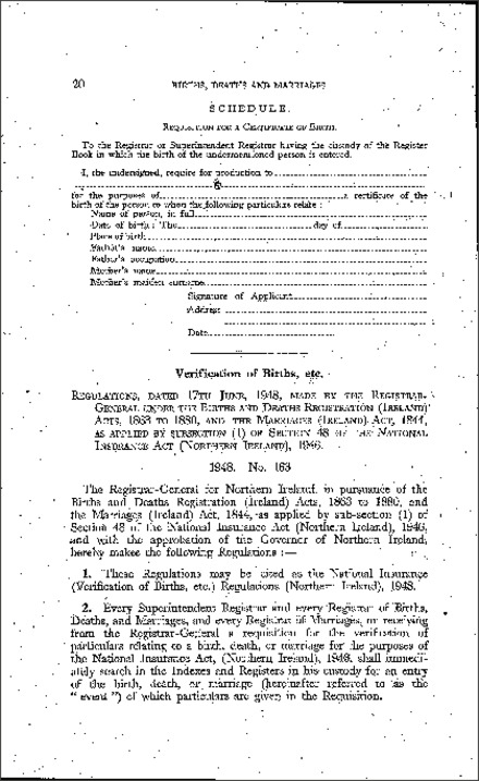 The National Insurance (Verification of Births etc.) Regulations (Northern Ireland) 1948