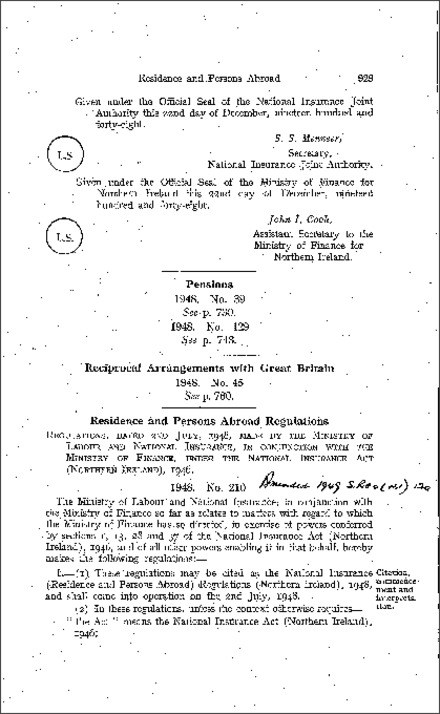 The National Insurance (Residence and Persons Abroad) Regulations (Northern Ireland) 1948