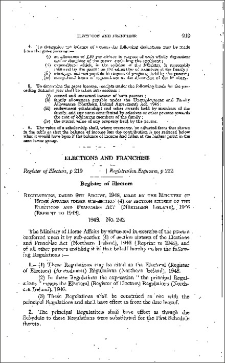 The Electoral (Register of Electors) (Amendment) Regulations (Northern Ireland) 1948