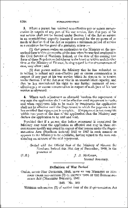 The Superannuation (Definition of War Period) Order (Northern Ireland) 1948