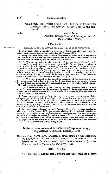 The National Insurance and Civil Service (Superannuation) Regulations (Northern Ireland) 1948