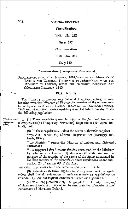 The National Insurance (Compensation) Regulations (Northern Ireland) 1948