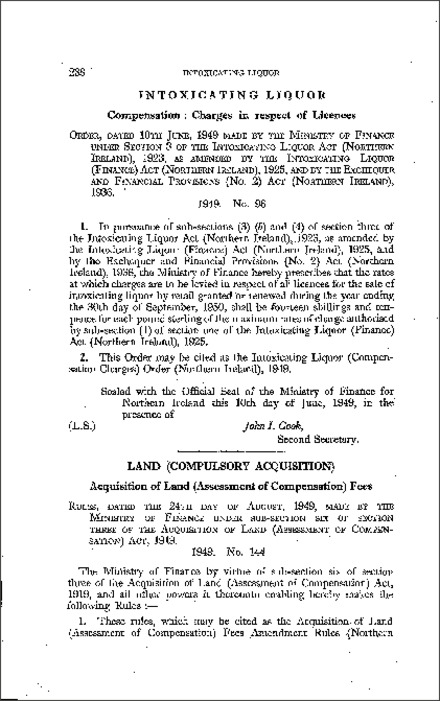The Acquisition of Land (Assessment of Compensation) Fees Amendment Rules (Northern Ireland) 1949