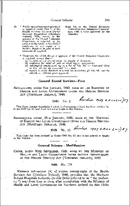 The Health Services - General Scheme: Modification Order (Northern Ireland) 1949