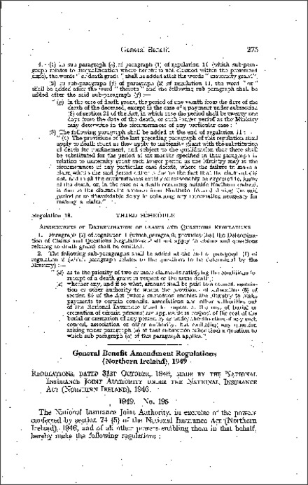The National Insurance (General Benefit) Amendment Regulations (Northern Ireland) 1949