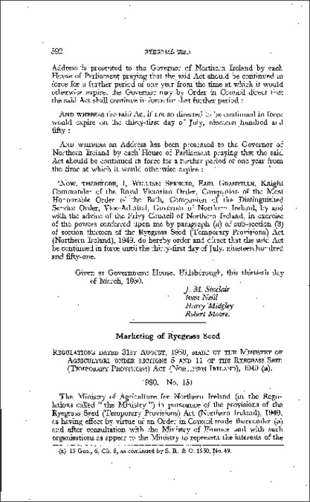 The Marketing of Ryegrass Seed Regulations (Northern Ireland) 1950