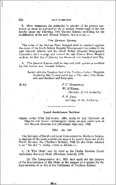 The Health Services (Local Ambulance Services) Order (Northern Ireland) 1950