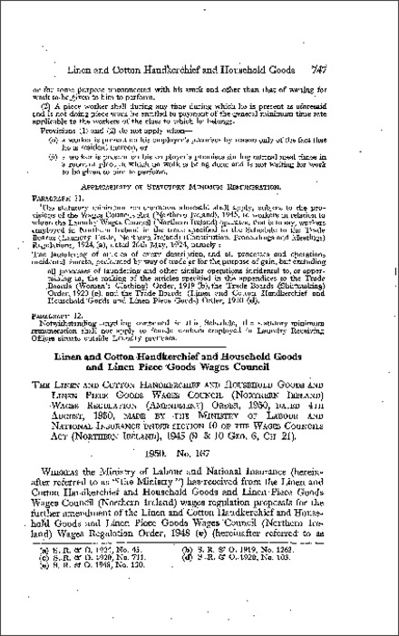 The Linen and Cotton Handkerchief and Household Goods and Linen Piece Goods Wages Council Wages Regulations (Amendment) Order (Northern Ireland) 1950