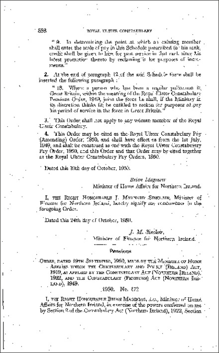 The Royal Ulster Constabulary Pensions (Amendment) Order (Northern Ireland) 1950