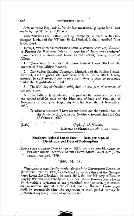 The Northern Ireland Loans Stock (Rate of Dividend and Redemption) (No. 3) Regulations (Northern Ireland) 1950