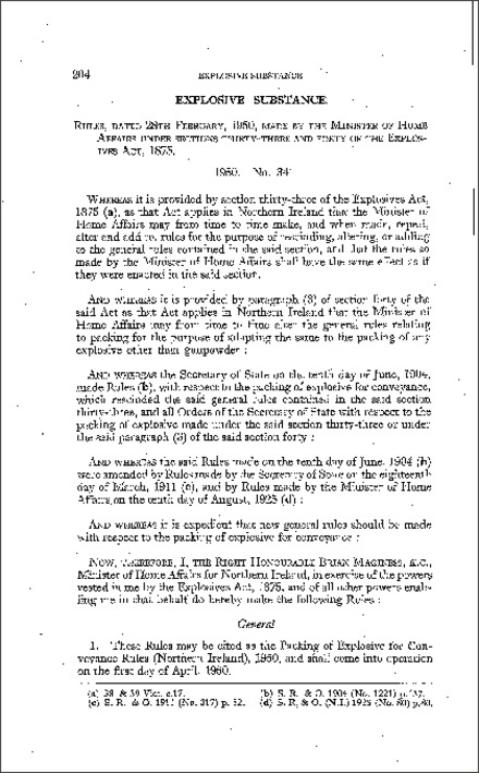 The Packing of Explosive for Conveyance Rules (Northern Ireland) 1950