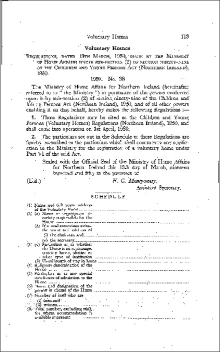 The Children and Young Persons (Voluntary Homes) Regulations (Northern Ireland) 1950