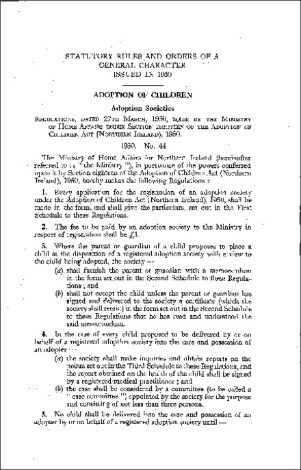 The Adoption Societies Regulations (Northern Ireland) 1950