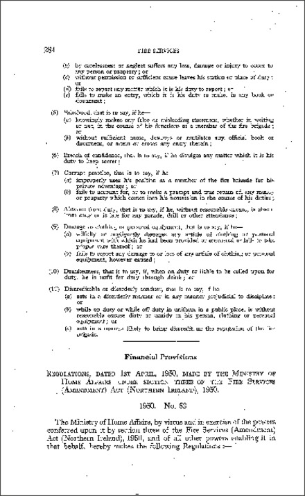 The Fire Services (Finance) Regulations (Northern Ireland) 1950