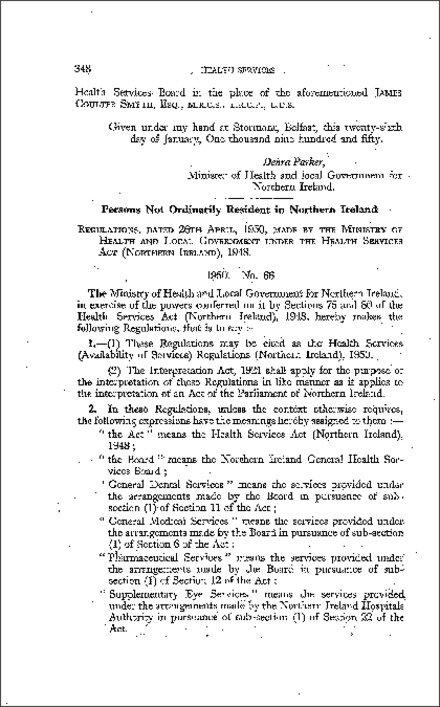 The Health Services (Availability of Services) Regulations (Northern Ireland) 1950