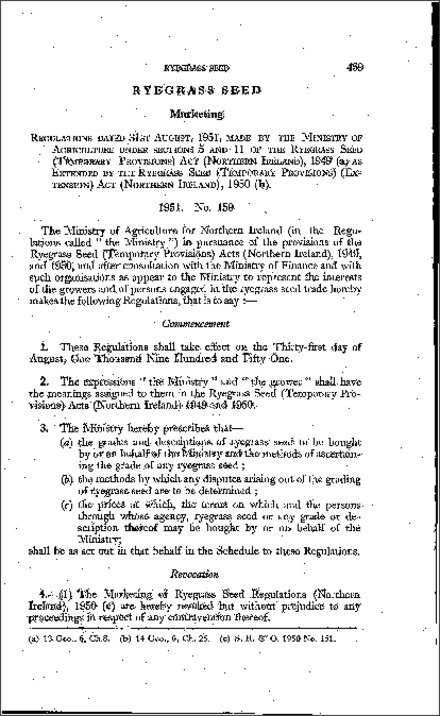 The Marketing of Ryegrass Seed Regulations (Northern Ireland) 1951