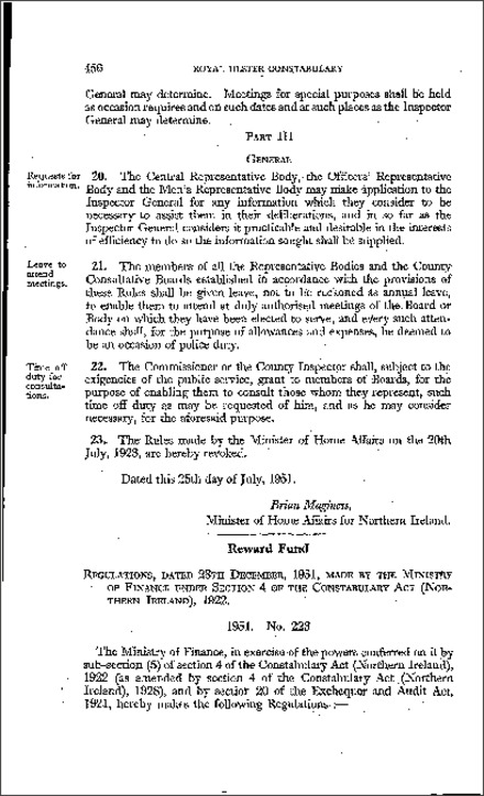 The Royal Ulster Constabulary Reward Fund Regulations (Northern Ireland) 1951