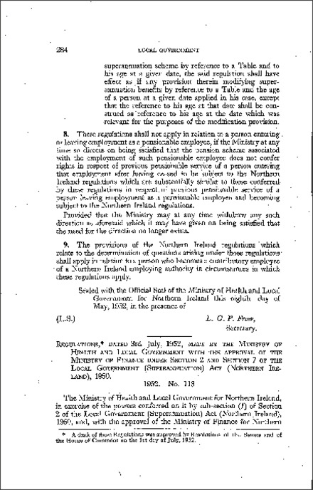 The Local Government (Superannuation) (Amendment) Regulations (Northern Ireland) 1952